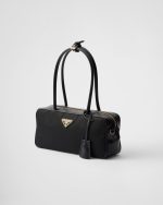 Re-Nylon and Leather Small Top-Handle Bag With Padlock - Image 2